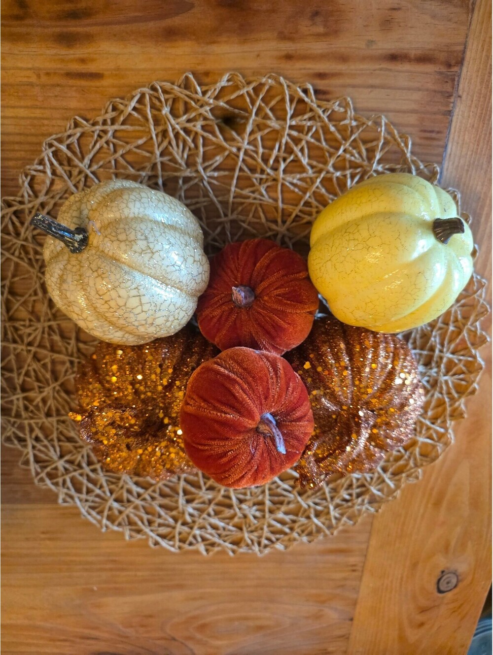Decorative Fall Pumpkins in Orange, Yellow, and Gold Glitter set of 6